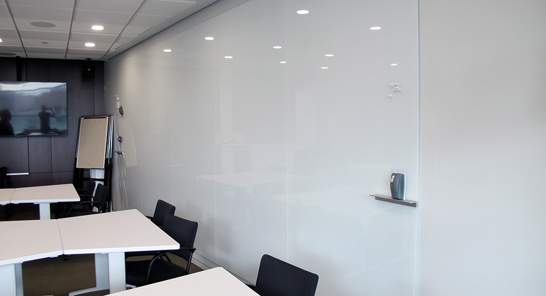 Wall-to-Wall Application of Magnetic Glass Boards Back Painted White