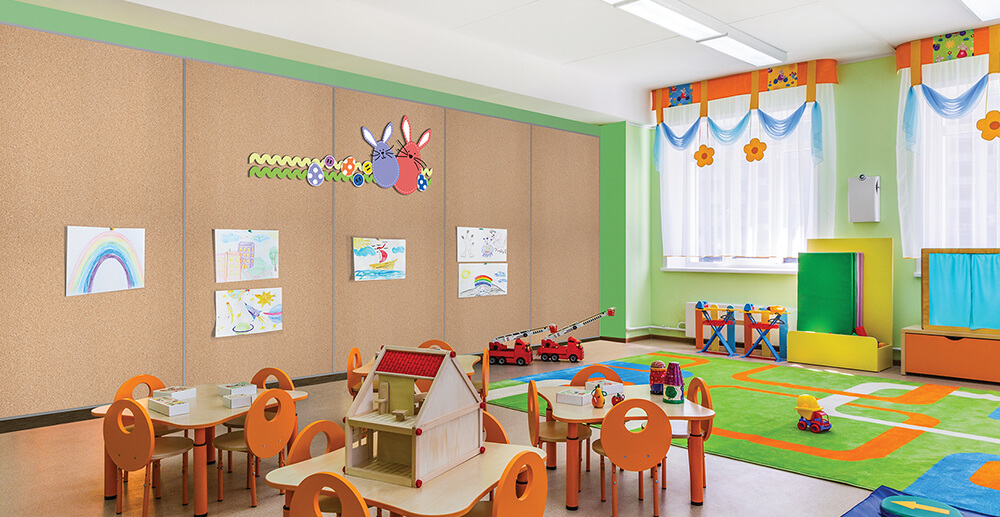 Daycare centre with several natural cork boards