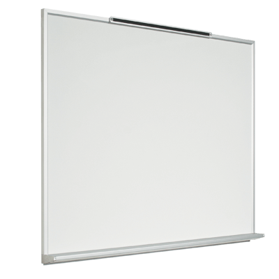 White dry erase board with tray and display moulding