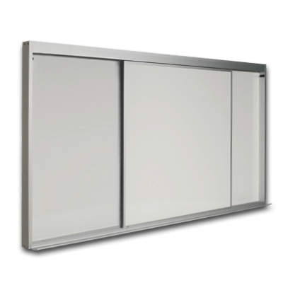 Horizontal sliding board with several dry erasable writing surfaces