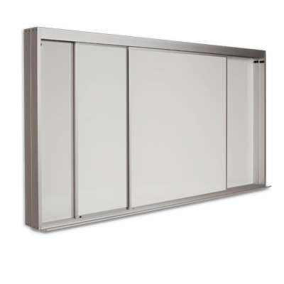 Horizontal sliding board with several white writing surfaces